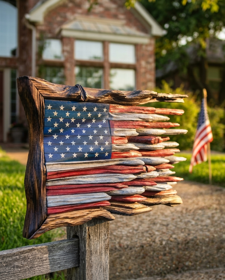 Rustic 3D American Flag — Wall & Post Display