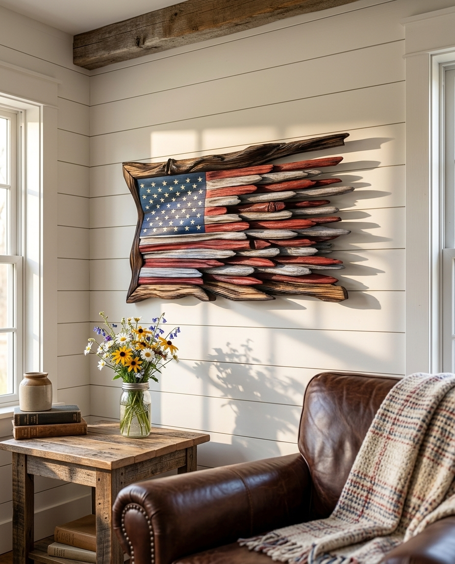 Rustic 3D American Flag — Wall & Post Display